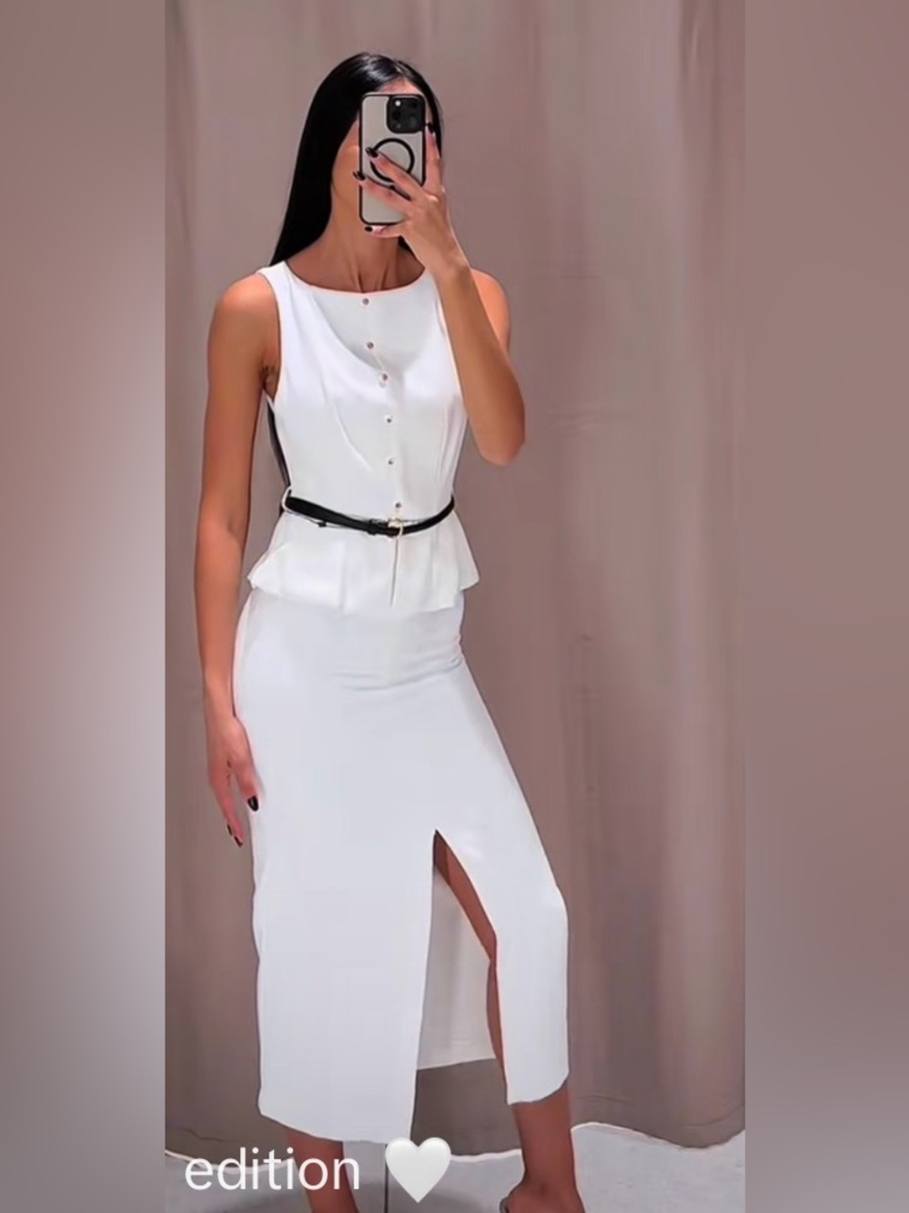 🔥🔥Zara Sleeveless White Peplum Midi Dress with Front Slit